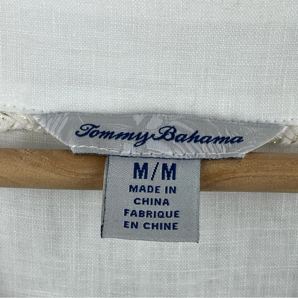 Tommy Bahama Linen Breezy Palms Embroidered Split V-Neck Tassel Tunic Sz M - Picture 12 of 13